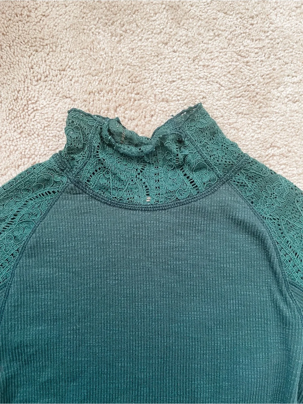 NEW Free people Freddie rib and lace turtleneck in dark green XS